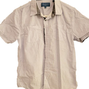 Perry Ellis Boy short sleeved button up collared shirt white blue print Sz 14/16